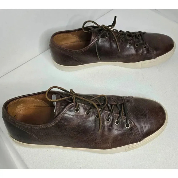 Frye Brett Brown Distressed Leather Lace Up Low Sneakers Men's Size 13 - Picture 5 of 13